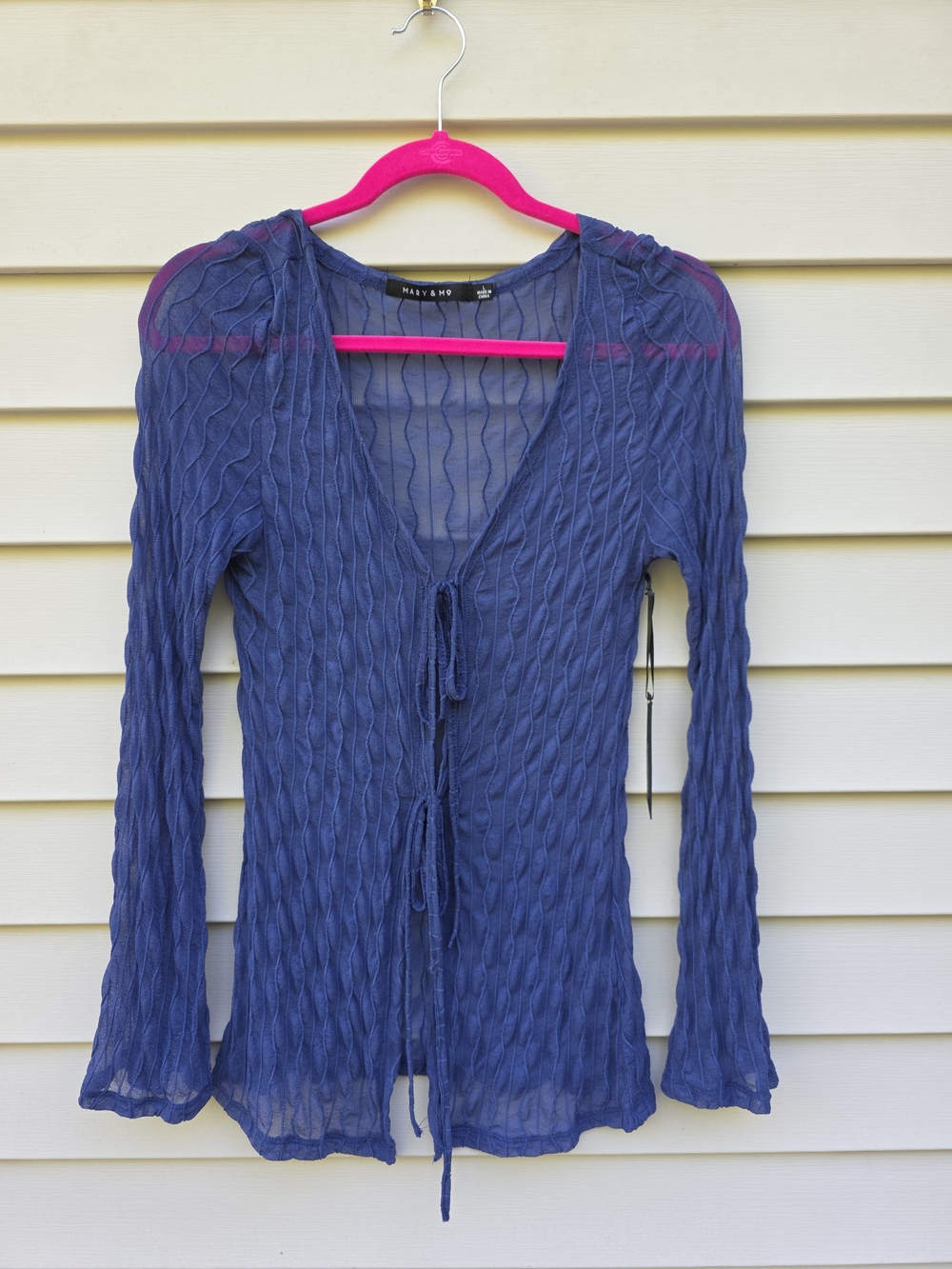 Dark Periwinkle Sheer Double Tie-Front Long Sleeve Cardigan